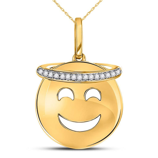 10kt Yellow Gold Round Diamond Smiley Face Halo Emoji Pendant 1/20 Cttw