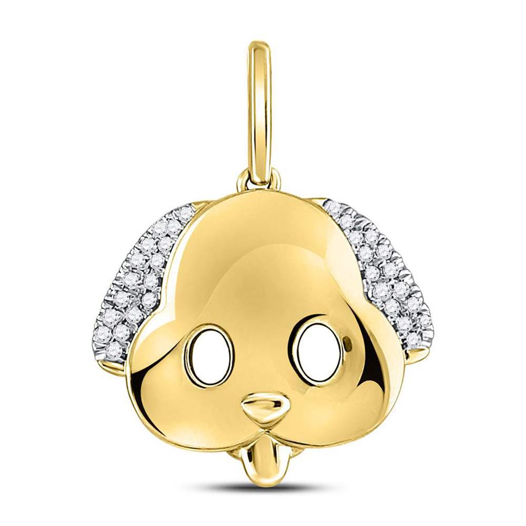 10kt Yellow Gold Round Diamond Puppy Dog Emoji Animal Pendant 1/12 Cttw