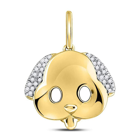 10kt Yellow Gold Round Diamond Puppy Dog Emoji Animal Pendant 1/12 Cttw