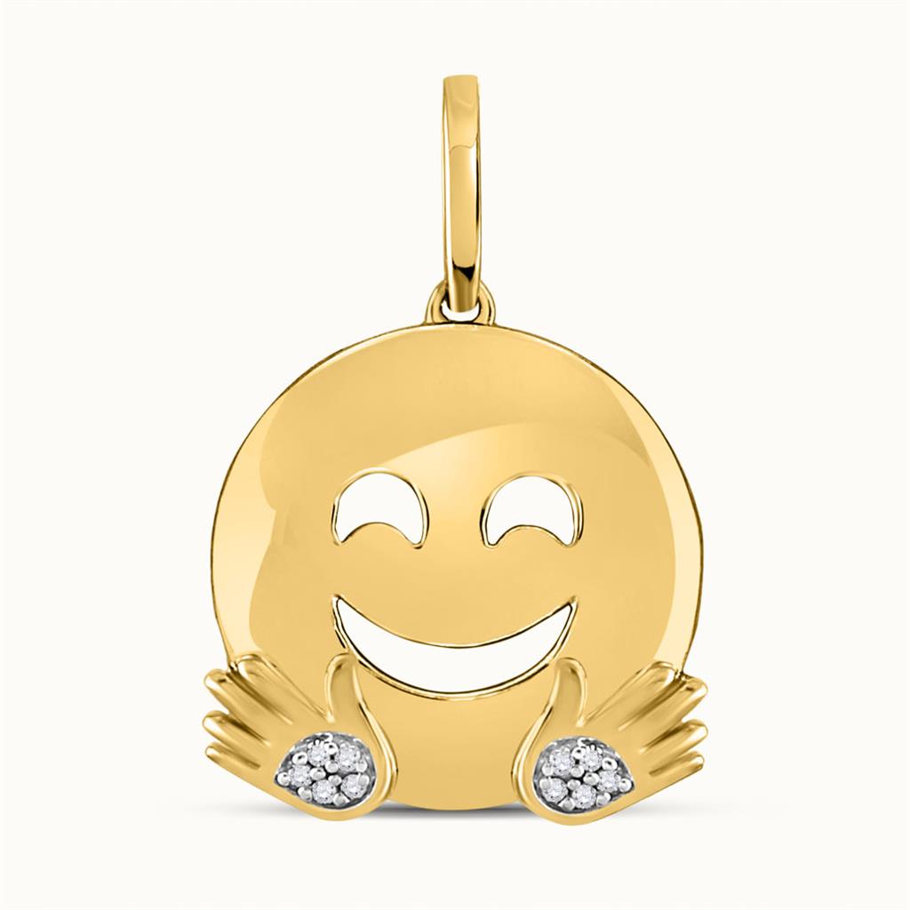 10k Yellow Gold Round Diamond Hugs Emoji Pendant .02 Cttw