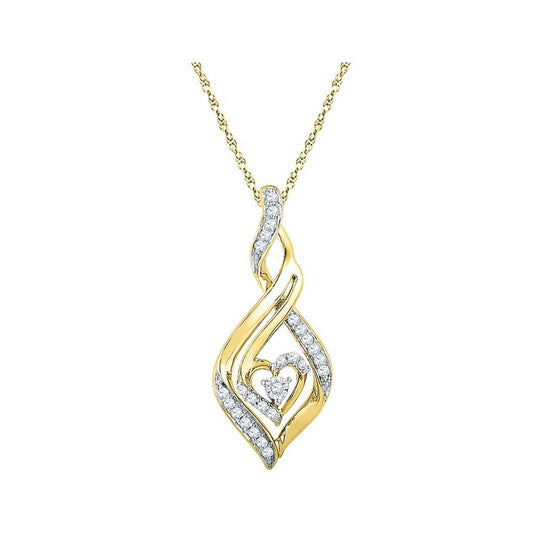 10k Yellow Gold Round Diamond Heart Spade Frame Pendant 1/8 Cttw