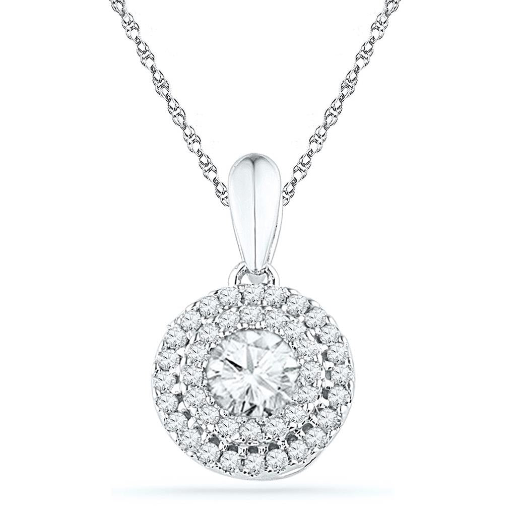 14k White Gold Round Diamond Circle Pendant 1/2 Cttw