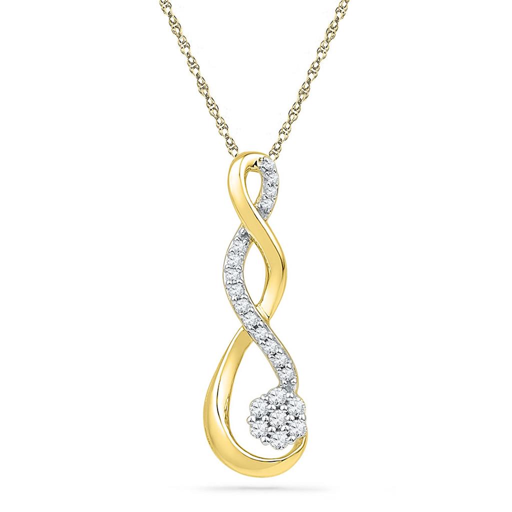 10k Yellow Gold Round Diamond Infinity Cluster Pendant 1/6 Cttw