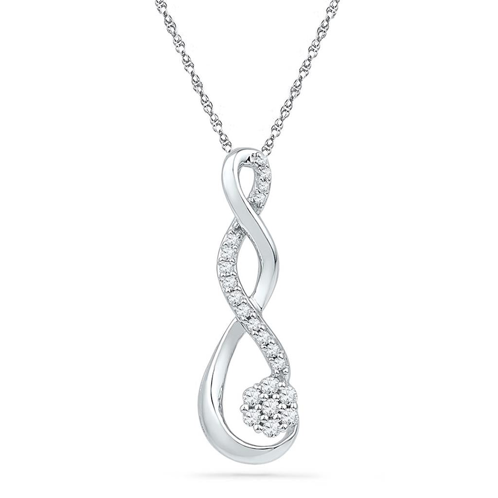 14k White Gold Round Diamond Infinity Cluster Pendant 1/6 Cttw