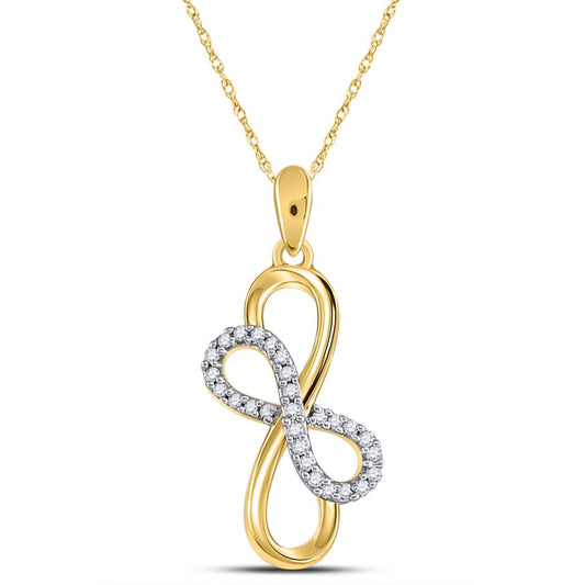 10k Yellow Gold Round Diamond Linked Double Infinity Pendant 1/6 Cttw