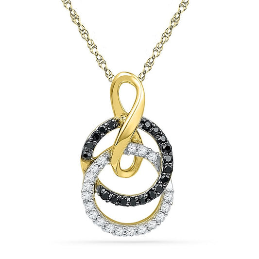 10k Yellow Gold Black Diamond Double Circle Pendant 1/5 Cttw