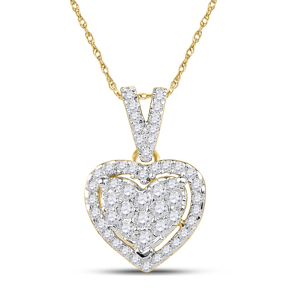 10k Yellow Gold Round Diamond Heart Pendant 1/5 Cttw