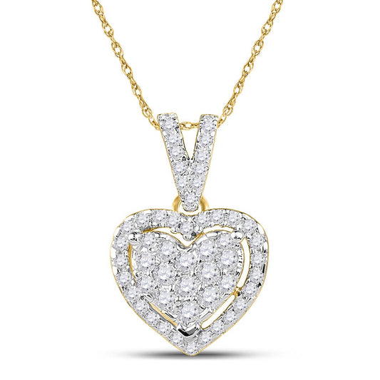 10k Yellow Gold Round Diamond Heart Pendant 1/5 Cttw