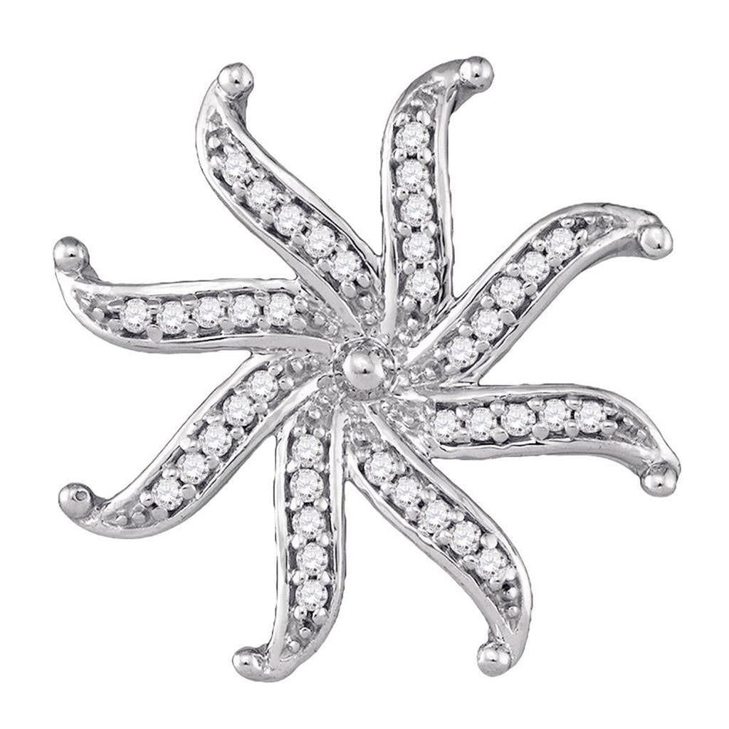 14k White Gold Round Diamond Pinwheel Circle Pendant 1/8 Cttw