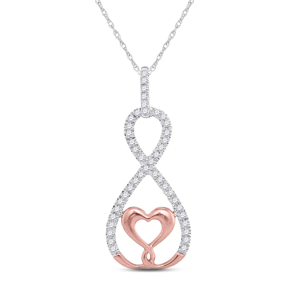 10k Two-tone Gold Round Diamond Heart Infinity Pendant 1/8 Cttw