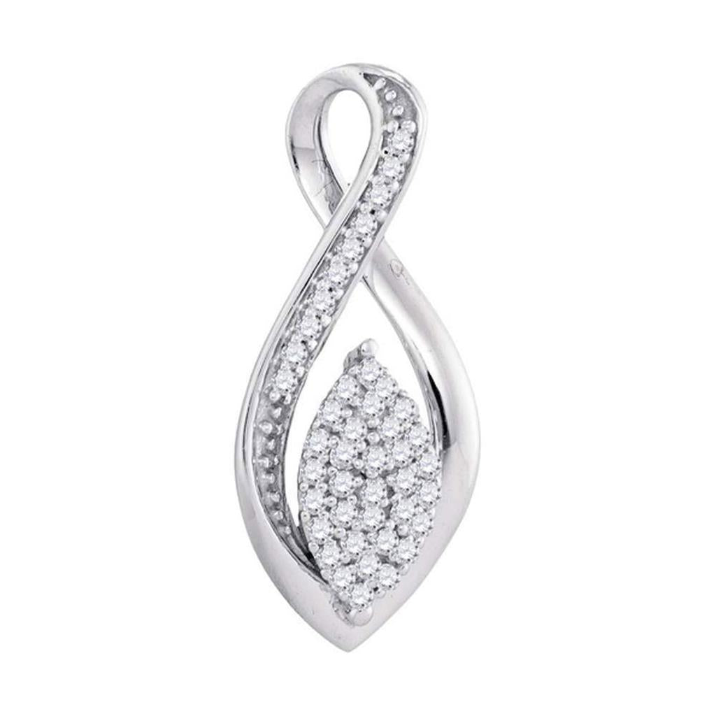 14kt White Gold Round Diamond Oval Cluster Fashion Pendant 1/10 Cttw