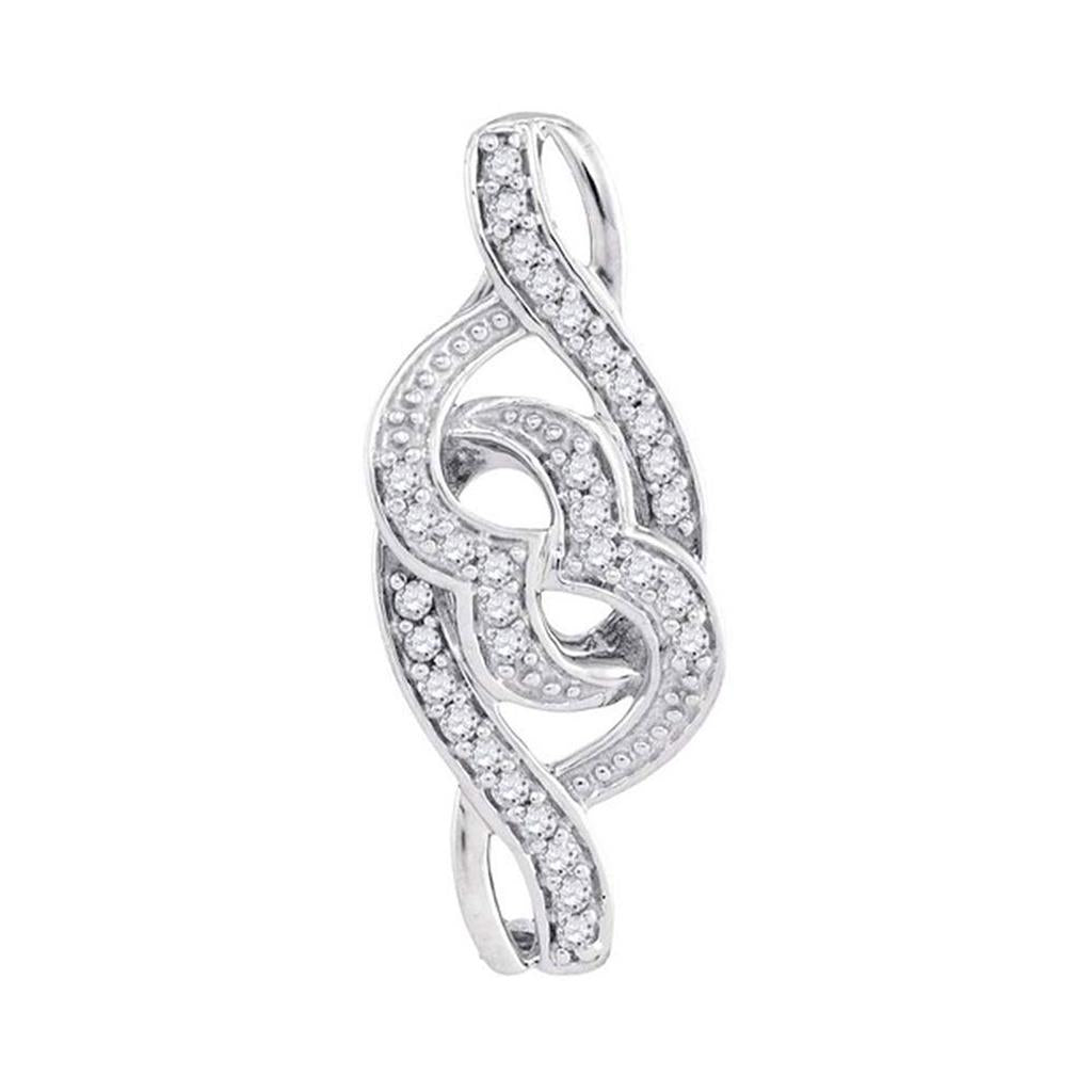 14kt White Gold Round Diamond Double Heart Pendant 1/8 Cttw