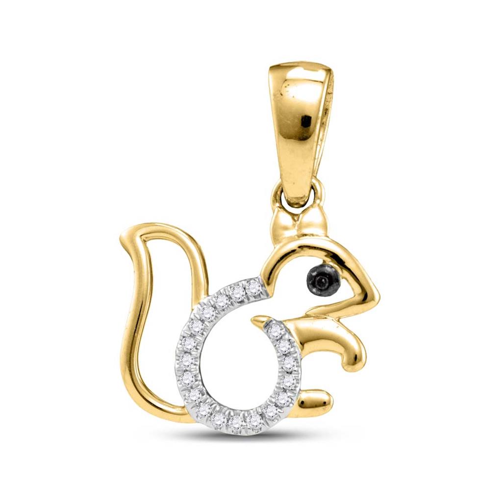 10k Yellow Gold Round Diamond Squirrel Critter Pendant 1/20 Cttw
