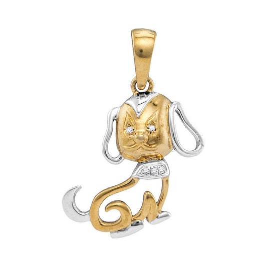 10k Two-tone Gold Round Diamond Dog Doggy Pendant .01 Cttw