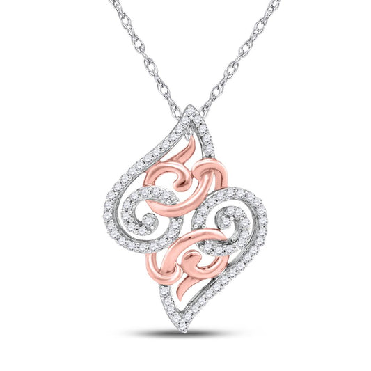 10k Two-tone Gold Round Diamond Curl Fashion Pendant 1/5 Cttw