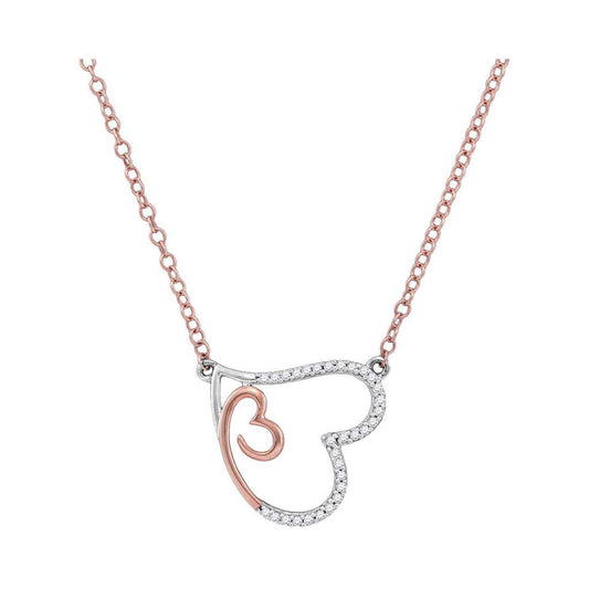 10k Rose Gold Round Diamond Double Heart Pendant Necklace 1/10 Cttw