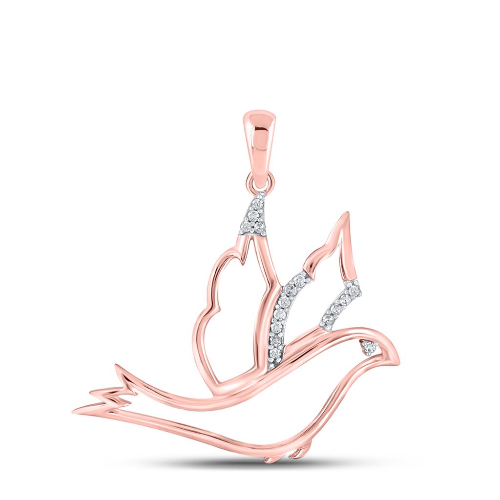 10k Rose Gold Round Diamond Animal Dove Bird Pendant 1/20 Cttw