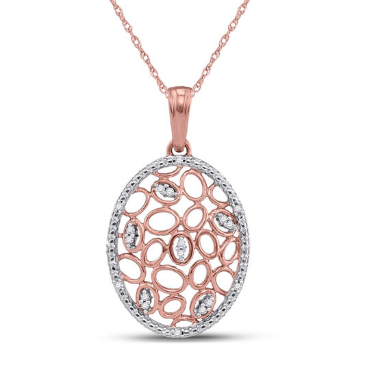 10k Rose Gold Round Diamond Oval Honeycomb Pendant 1/20 Cttw