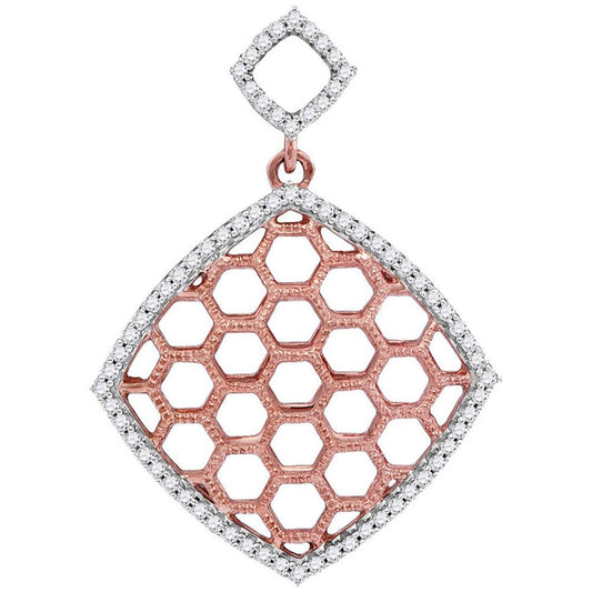 10k Two-tone Gold Round Diamond Honeycomb Square Pendant 1/5 Cttw