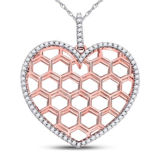 10k Two-tone Gold Round Diamond Honeycomb Heart Pendant 1/5 Cttw