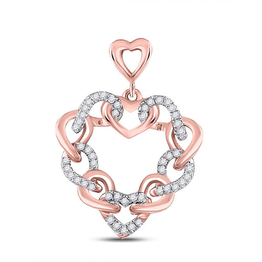 10k Rose Gold Round Diamond Link Heart Pendant 1/6 Cttw