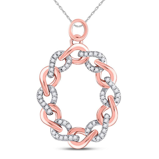 10k Rose Gold Round Diamond Link Oval Pendant 1/8 Cttw