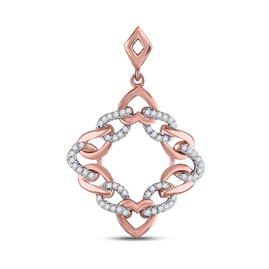 10k Rose Gold Round Diamond Heart Square Pendant 1/6 Cttw