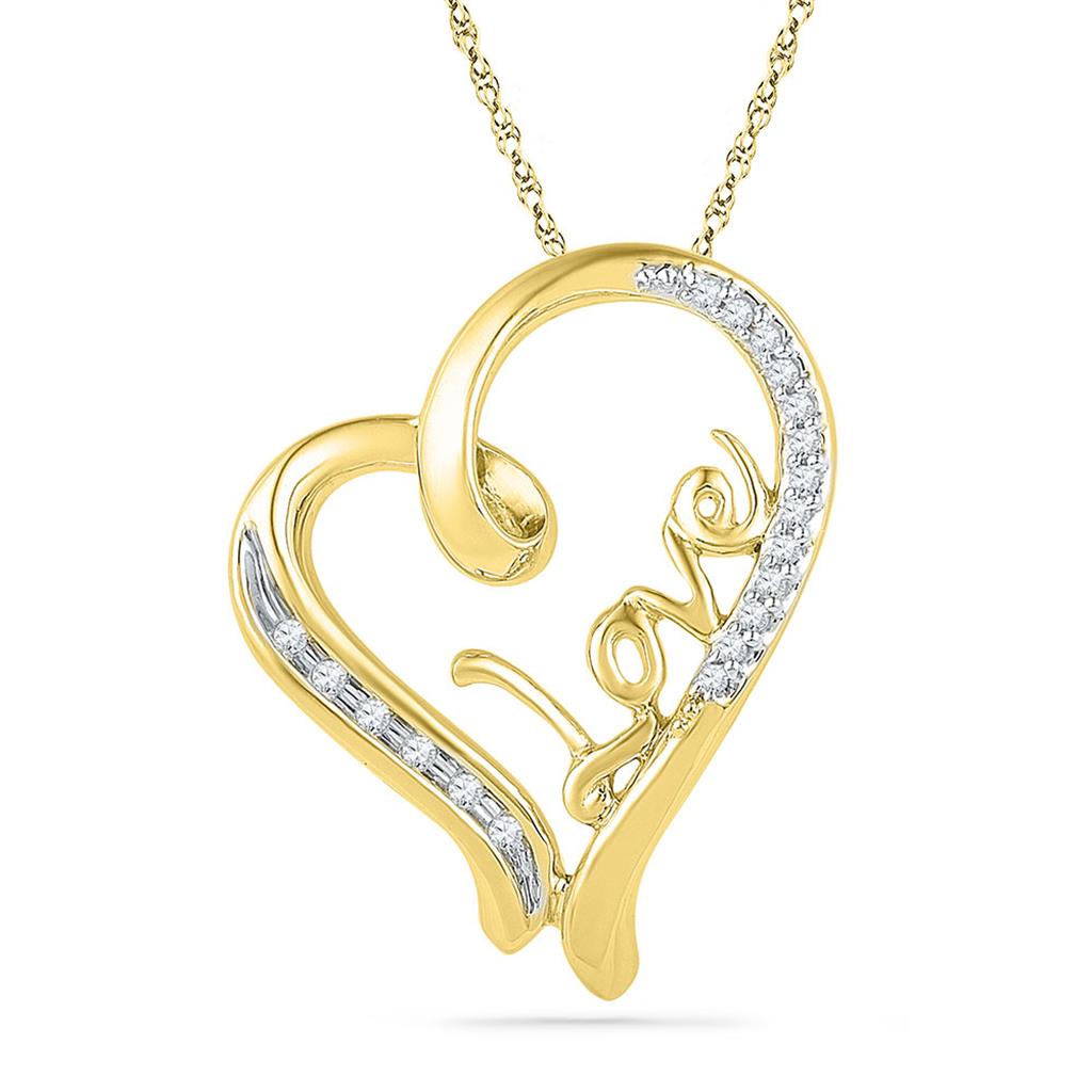 10k Yellow Gold Round Diamond Heart Pendant 1/10 Cttw