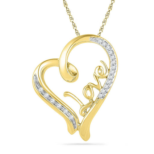 10k Yellow Gold Round Diamond Heart Pendant 1/10 Cttw