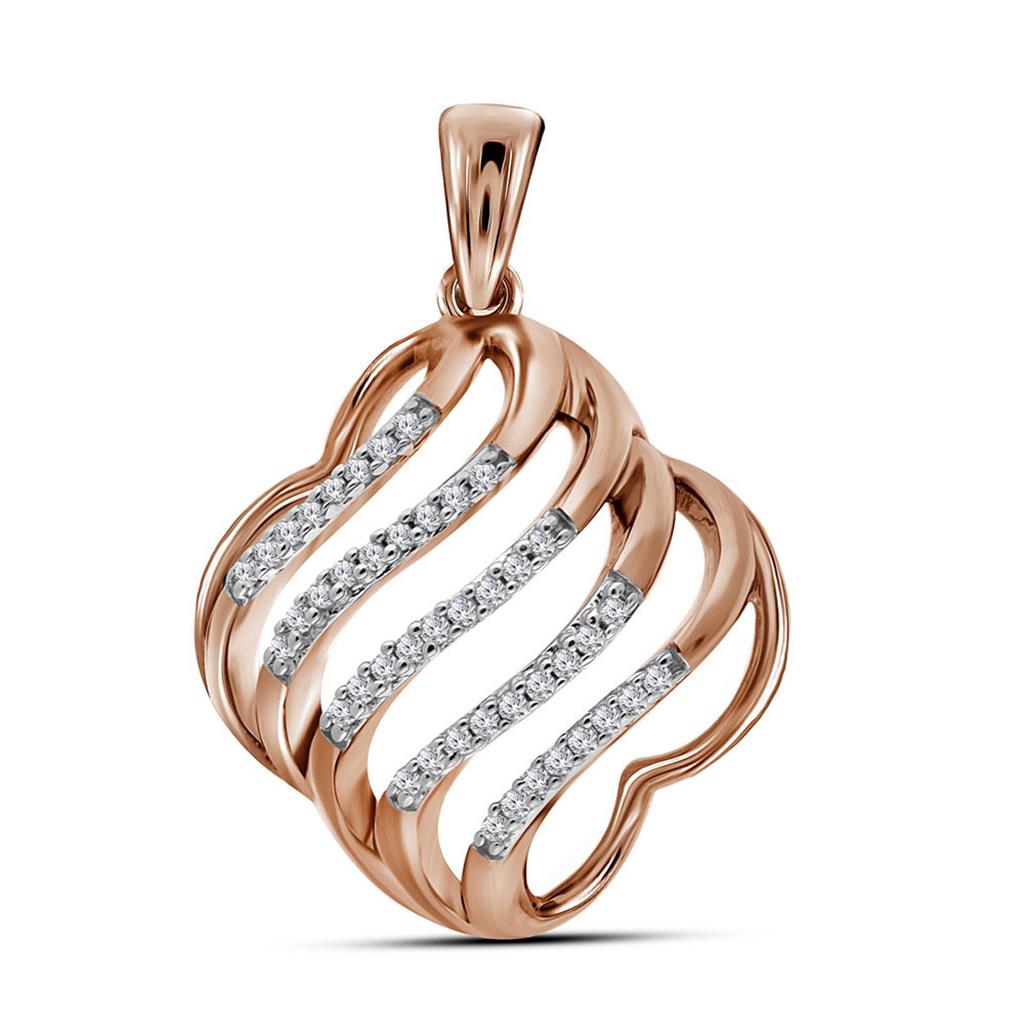 10k Rose Gold Round Diamond Quatrefoil Strand Pendant 1/8 Cttw