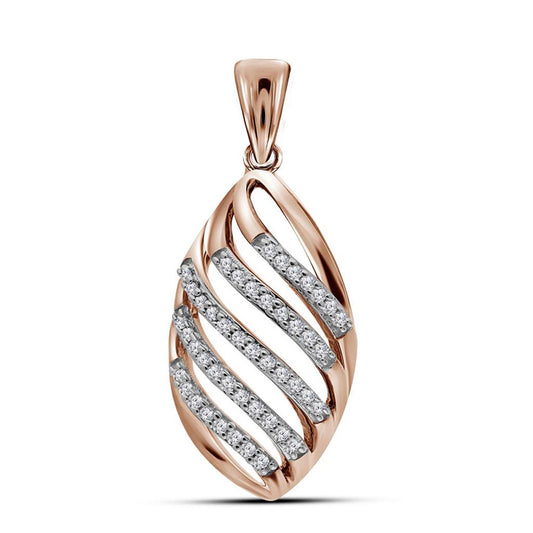 10k Rose Gold Round Diamond Oval Cascading Stripe Fashion Pendant 1/6 Cttw