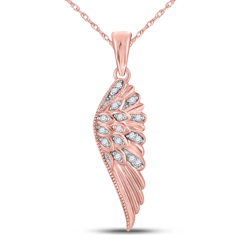 10k Rose Gold Round Diamond Angel Wing Fashion Pendant 1/20 Cttw