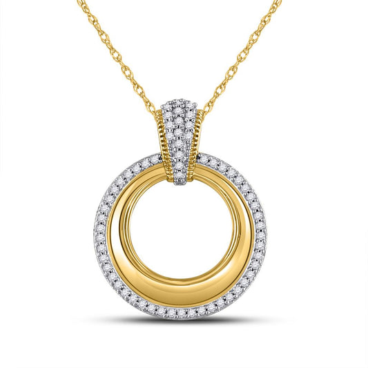 10k Yellow Gold Round Diamond Outline Circle Pendant 1/6 Cttw