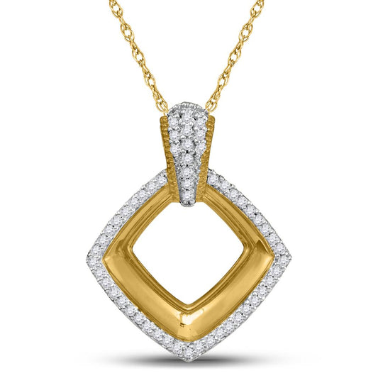 10k Yellow Gold Round Diamond Diagonal Square Pendant 1/6 Cttw