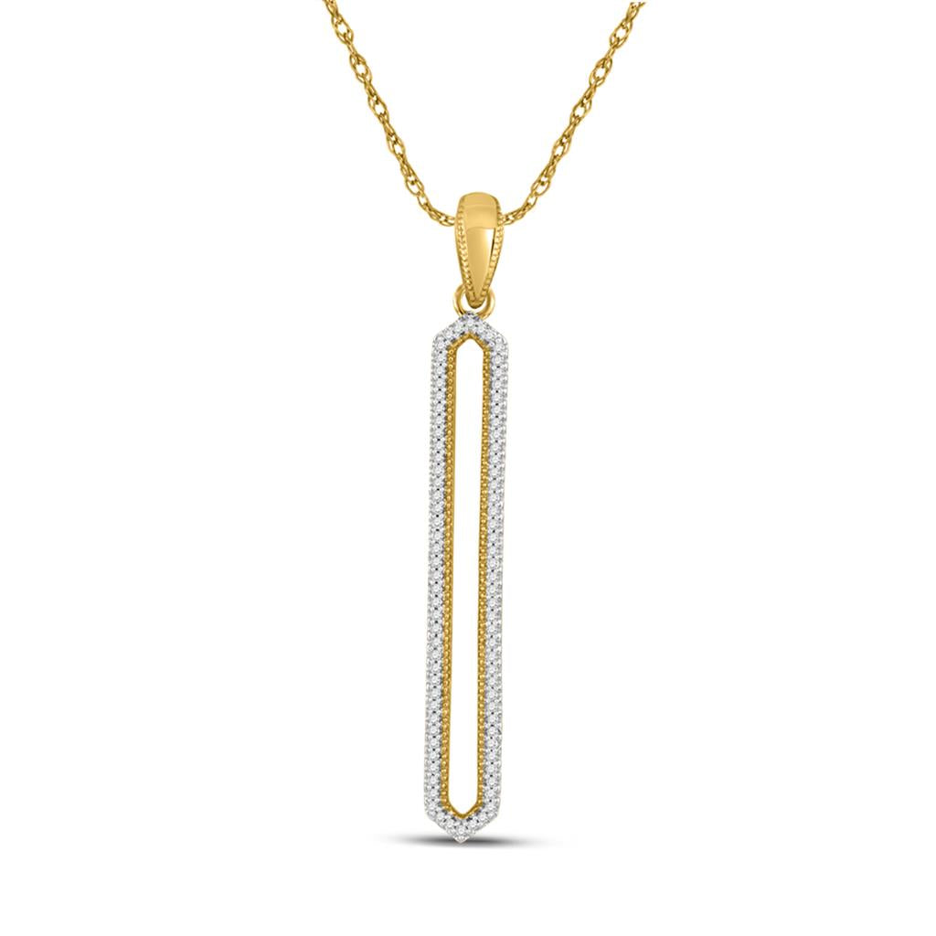 10k Yellow Gold Round Diamond Vertical Narrow Oval Outline Pendant 1/5 Cttw