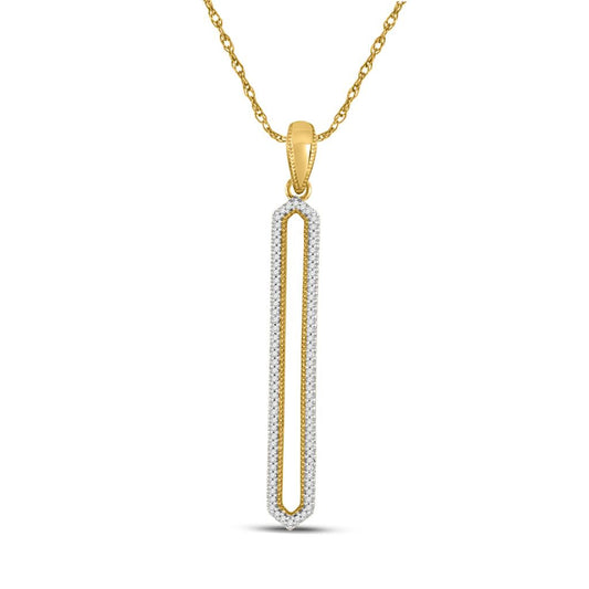 10k Yellow Gold Round Diamond Vertical Narrow Oval Outline Pendant 1/5 Cttw
