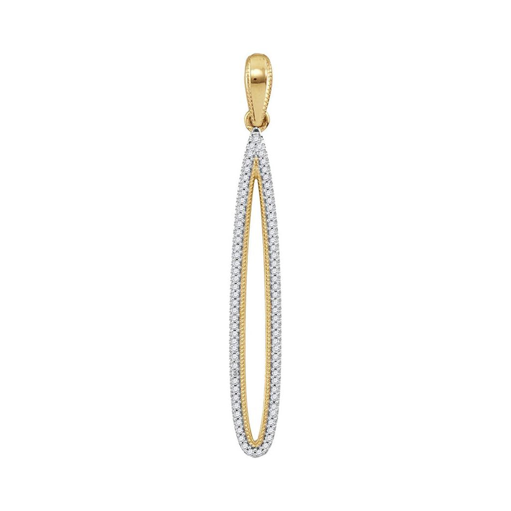 10k Yellow Gold Round Diamond Narrow Oval Outline Pendant 1/5 Cttw