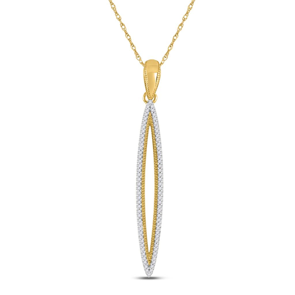 10k Yellow Gold Round Diamond Narrow Oval Outline Pendant 1/5 Cttw