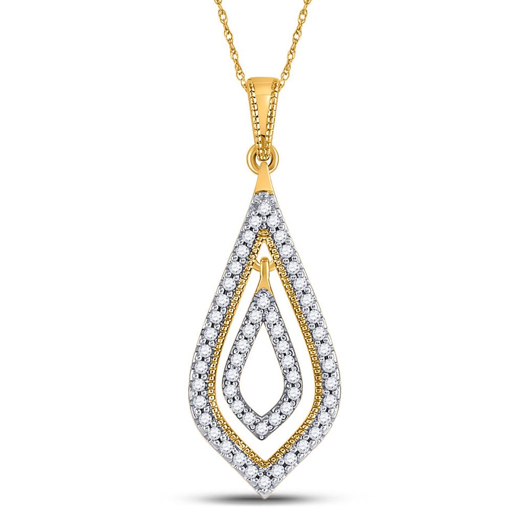 10k Yellow Gold Round Diamond Double Nested Oval Pendant 1/4 Cttw