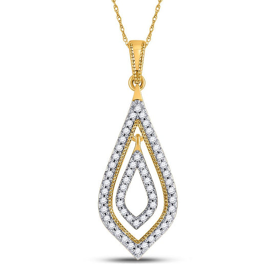 10k Yellow Gold Round Diamond Double Nested Oval Pendant 1/4 Cttw