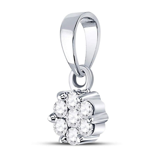 14k White Gold Round Diamond Flower Cluster Pendant 1/10 Cttw