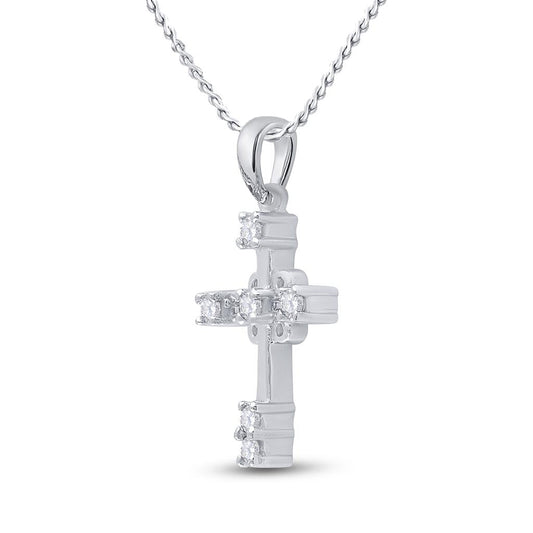 14k White Gold Round Diamond Cross Pendant 1/10 Cttw