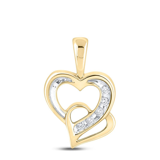 10k Yellow Gold Round Diamond Double Heart Pendant 1/20 Cttw