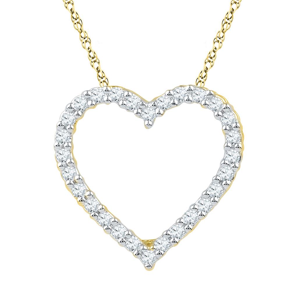 10k Yellow Gold Round Diamond Heart Pendant 1/4 Cttw