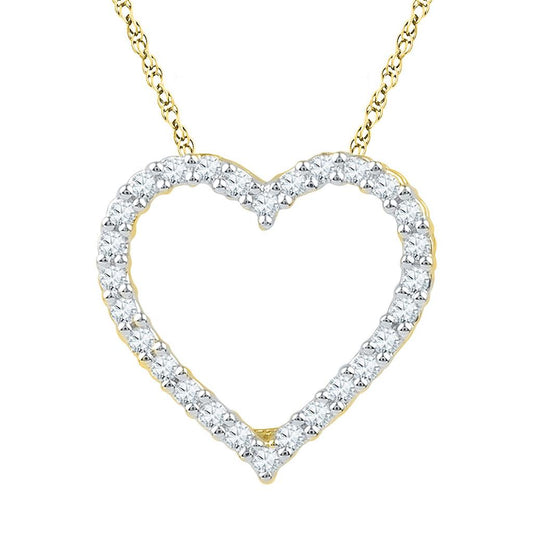 10k Yellow Gold Round Diamond Heart Pendant 1/4 Cttw