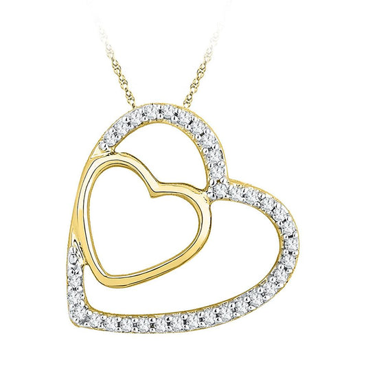 10k Yellow Gold Round Diamond Double Heart Pendant 1/8 Cttw