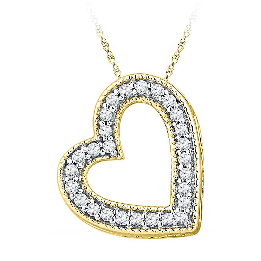 10k Yellow Gold Round Diamond Heart Pendant 1/8 Cttw