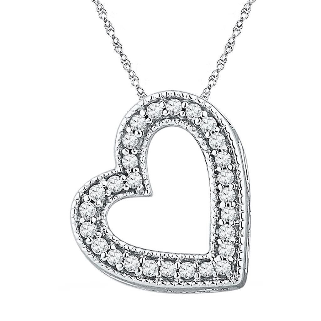 14k White Gold Round Diamond Heart Pendant 1/8 Cttw