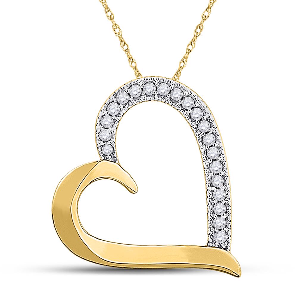 10k Yellow Gold Round Diamond Heart Outline Pendant 1/10 Cttw