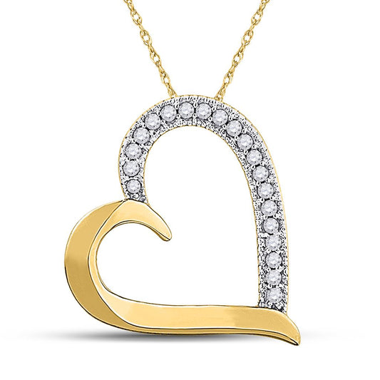 10k Yellow Gold Round Diamond Heart Outline Pendant 1/10 Cttw